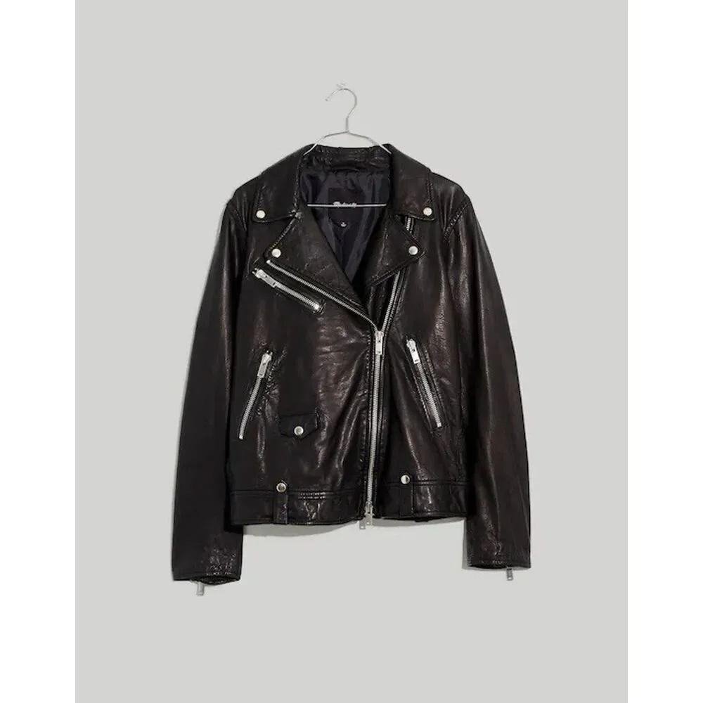 Madewell Black Lamb Leather Moto Jacket Biker Zip Classic Small